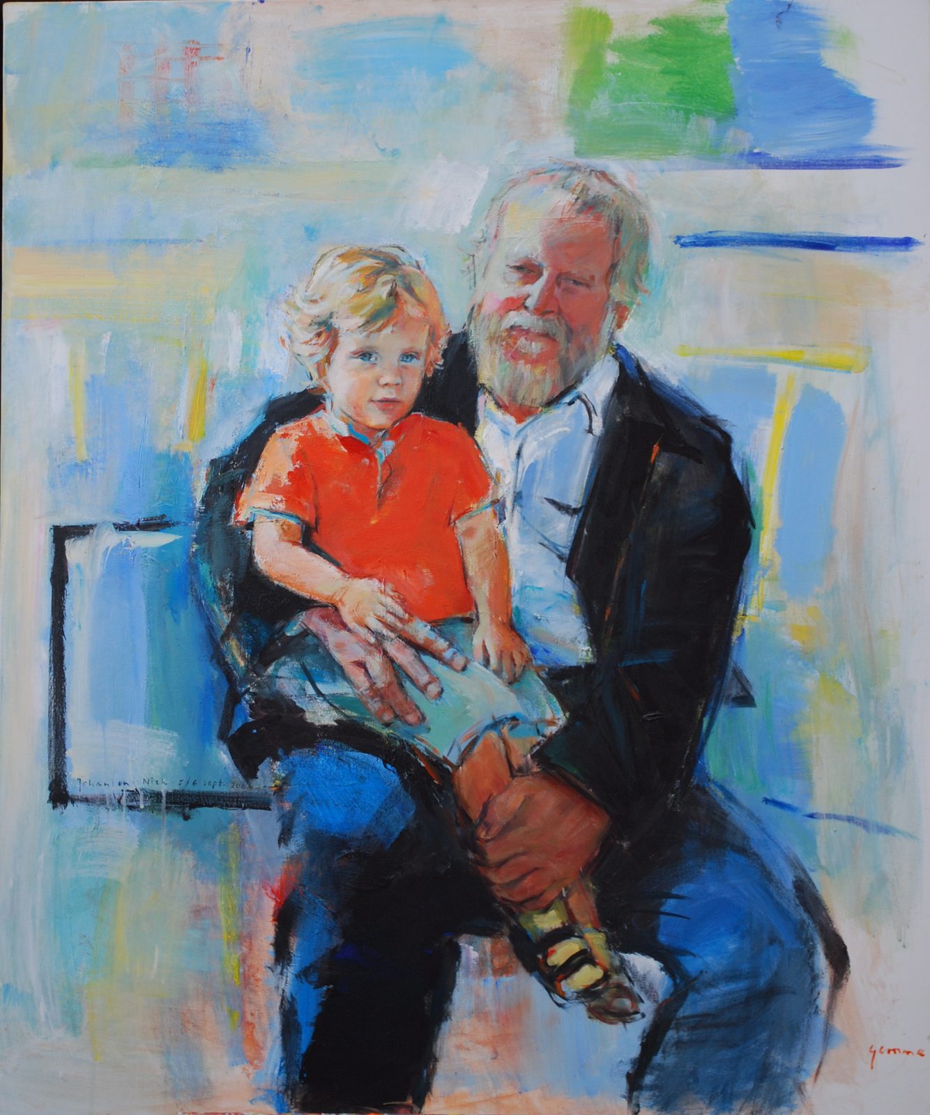 Opa Johan met Niek — Olieverf